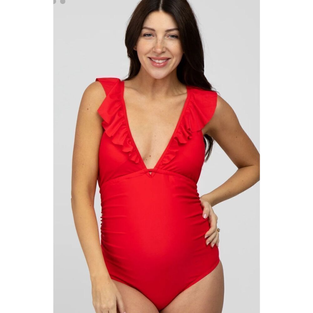 Pinkblush Red Ruffle V-Neck One-Piece Swimsuit
